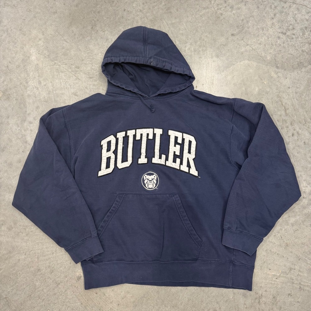 Vintage Y2K Butler University Bulldogs Hoodie Navy Blue XL Tackle Twill Pullover